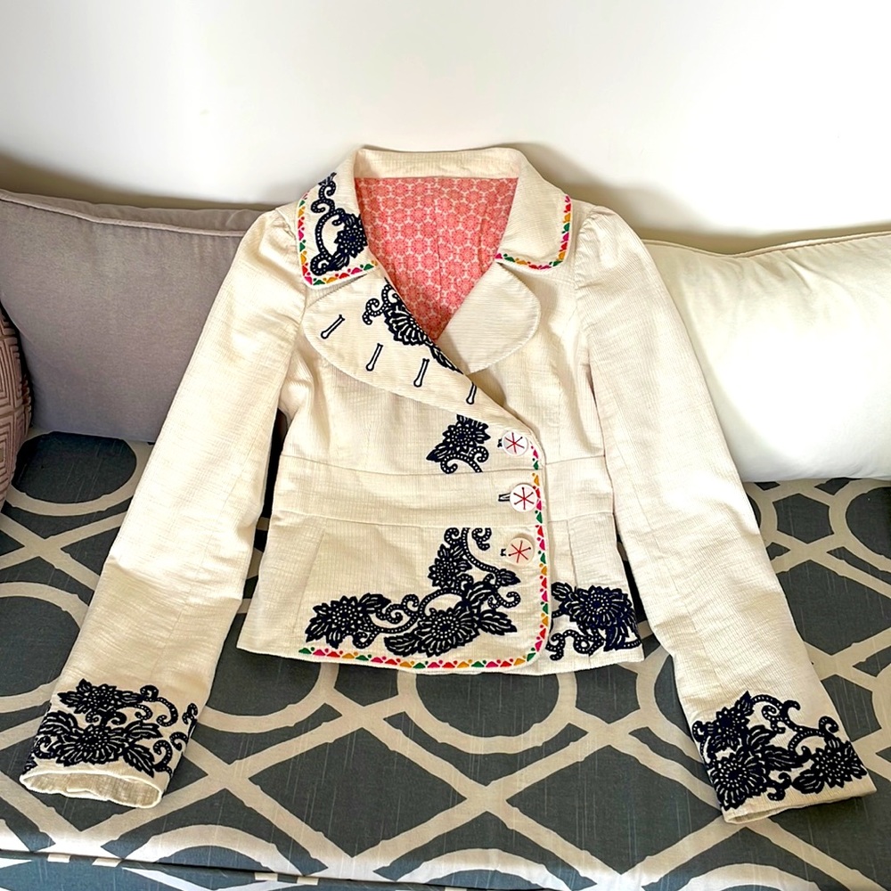 ANTHROPOLOGIE embroidered corduroy jacket blazer - Picture 2 of 13